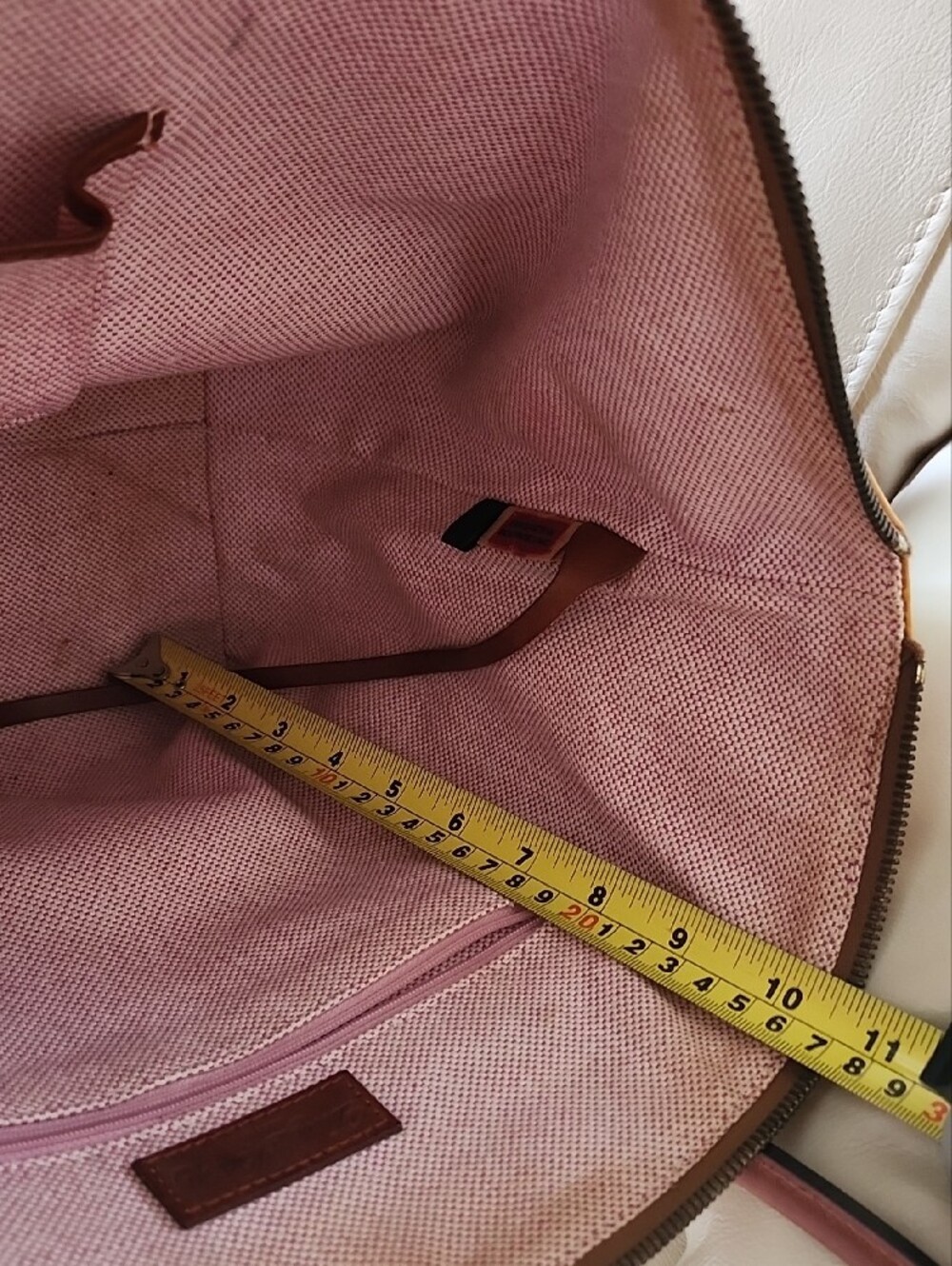 Dooney & Bourke Yellow Leather Tote with Brown Trim and Handles - Picture 9 of 11